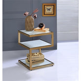 Alyea End Table with 2 Glass Shelves in Gold and Champagne